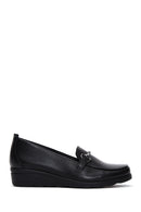 Women's Black Leather Wedge Heeled Comfort Loafer | Derimod