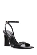 Women's Black Ankle Strap High Heel Leather Sandals | Derimod