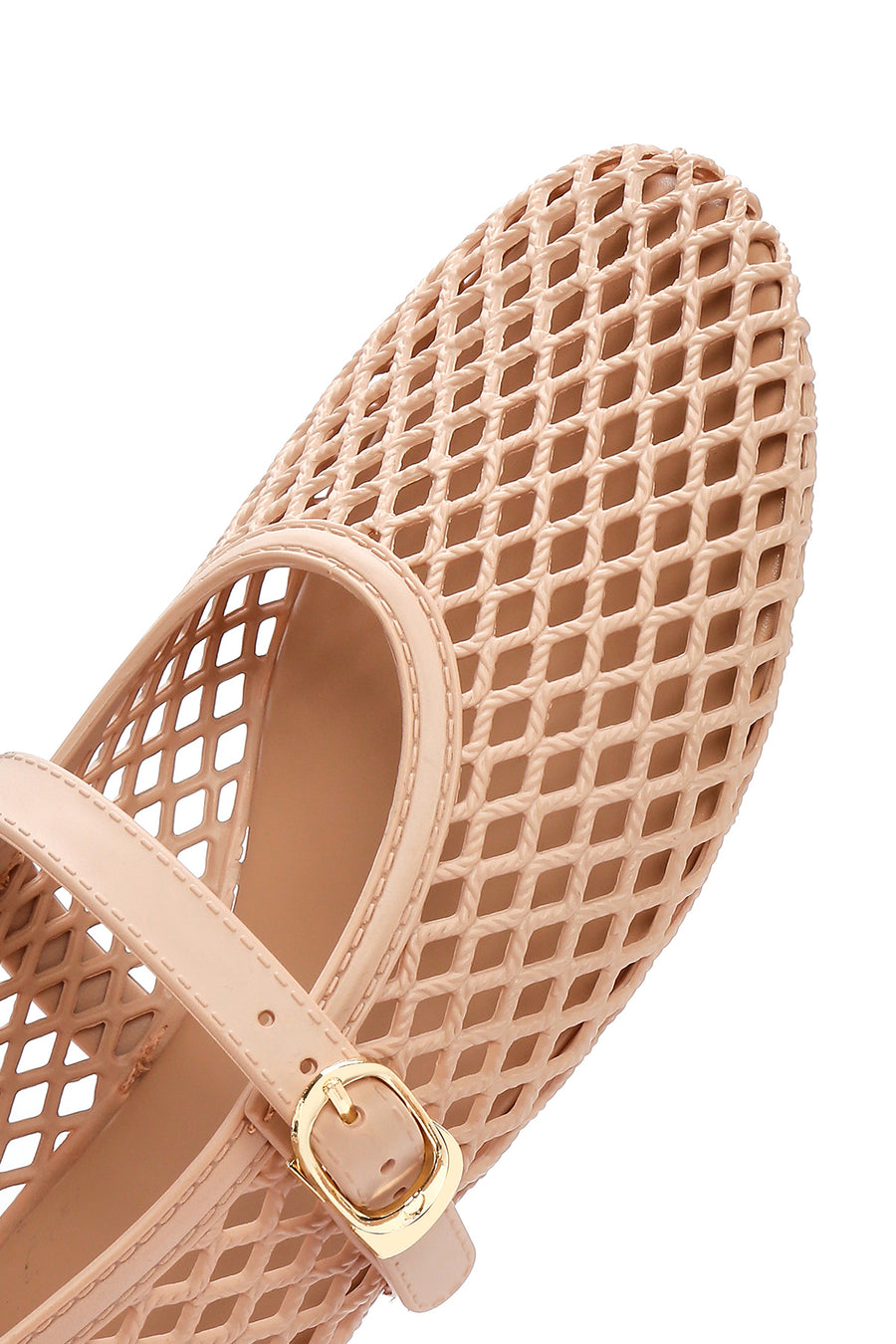Women's Beige Buckled Jelly Ballerinas