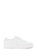 Men's White Lace-up Thick-Sole Leather Sneaker | Derimod