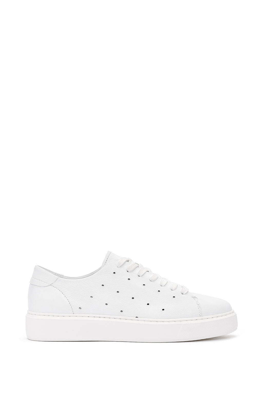 Erkek Beyaz Bağcıklı Kalın Tabanlı Deri Sneaker
