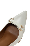 Women's Beige Buckle Detailed Heeled Leather Stiletto | Derimod