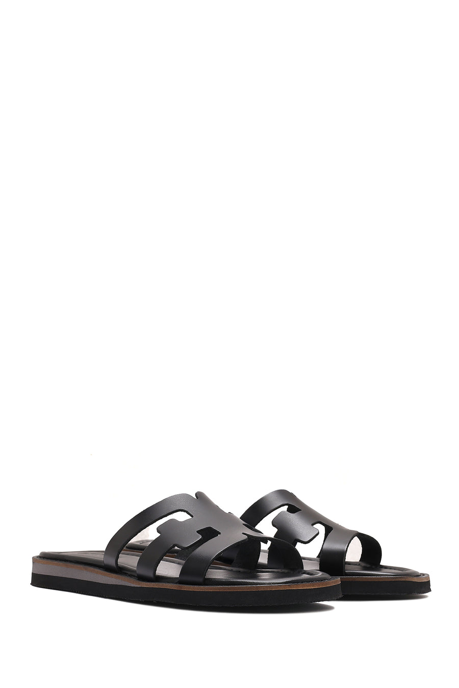 Women's Black Leather Slippers
