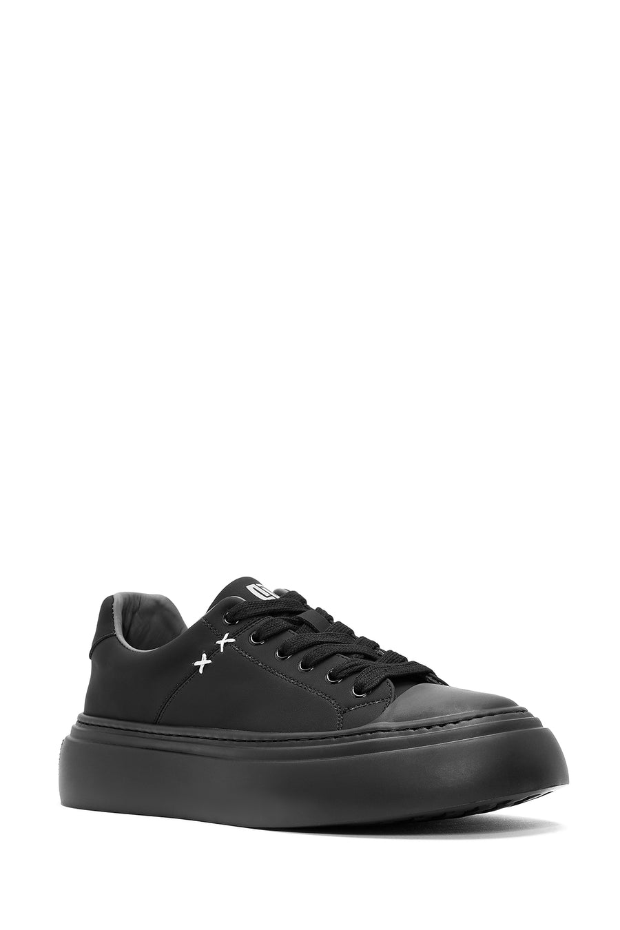 Erkek Siyah Bağcıklı Deri Sneaker