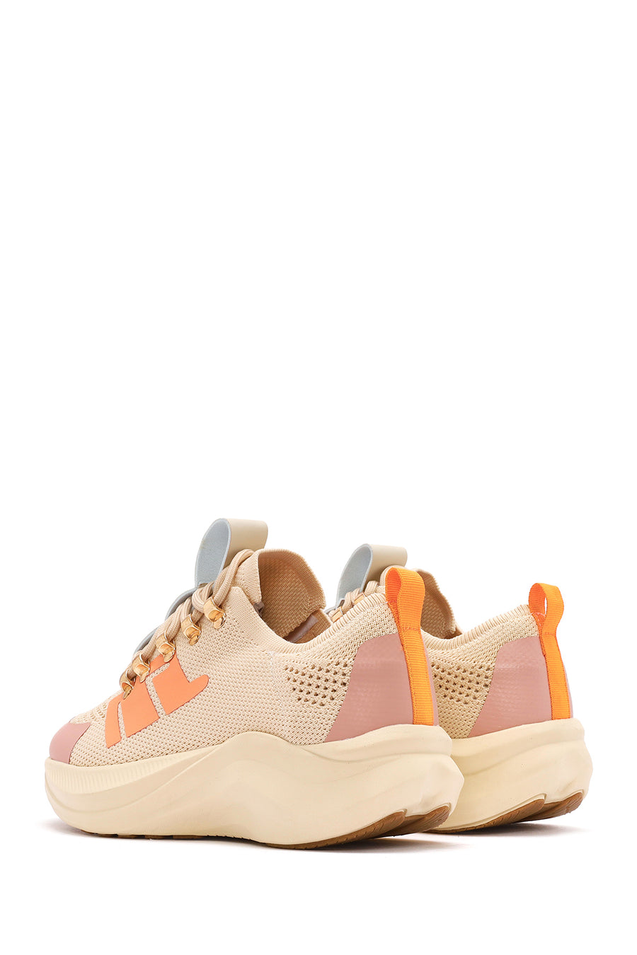 Derimod Zero Women's Beige Thick-Soled Lace-Up Fabric Sneakers