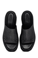 Women's Black Metallic Leather Comfort Slippers | Derimod