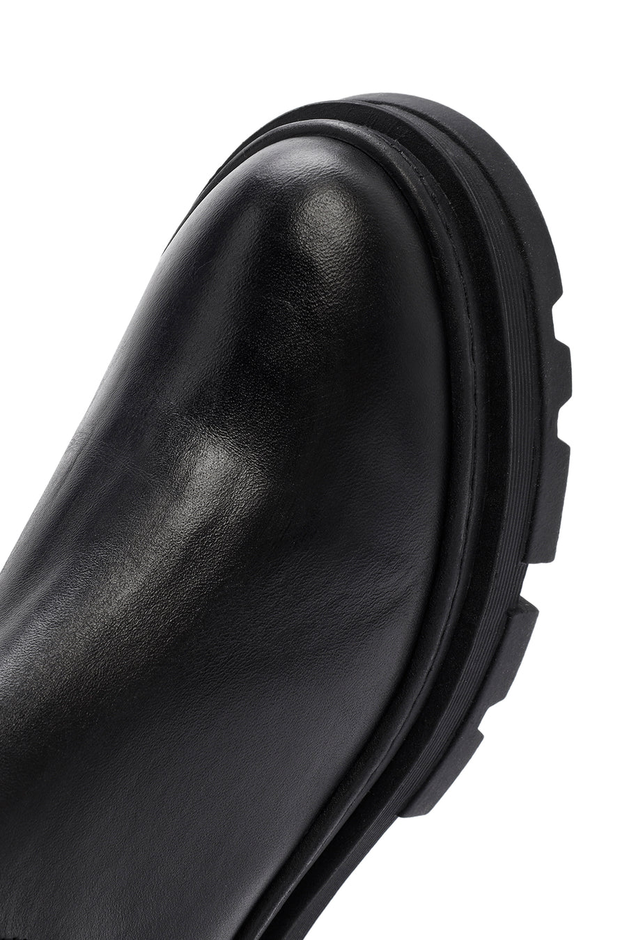 Woman Black Zippered Thick Sole Leather Boot