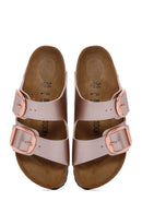 Birkenstock Women's Brown Leather Arizona BB Metallic Buckle Slippers | Derimod