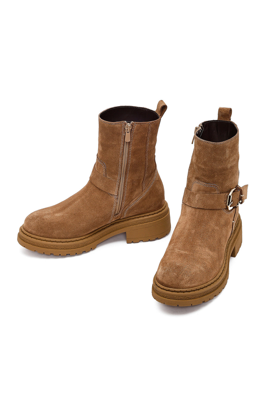 Women's Tan Zippered Thick Sole Suede Leather Boot