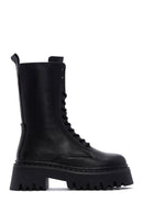 Women's Black Leather Thick Soled Boots | Derimod