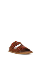 Woman Brown Double-Buckle Suede Slippers | Derimod