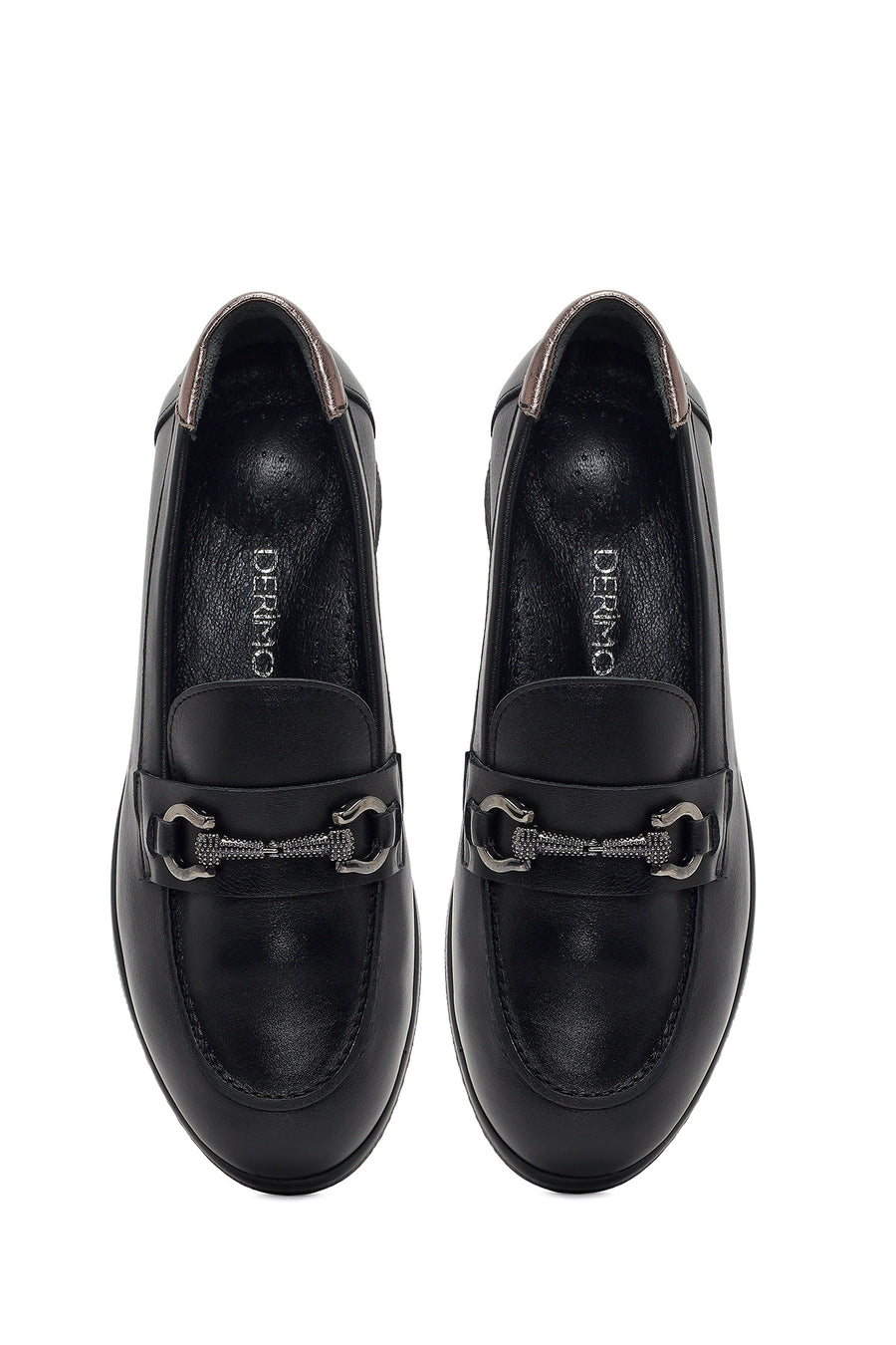 Women's Black Buckle Platform Leather Comfort Loafer