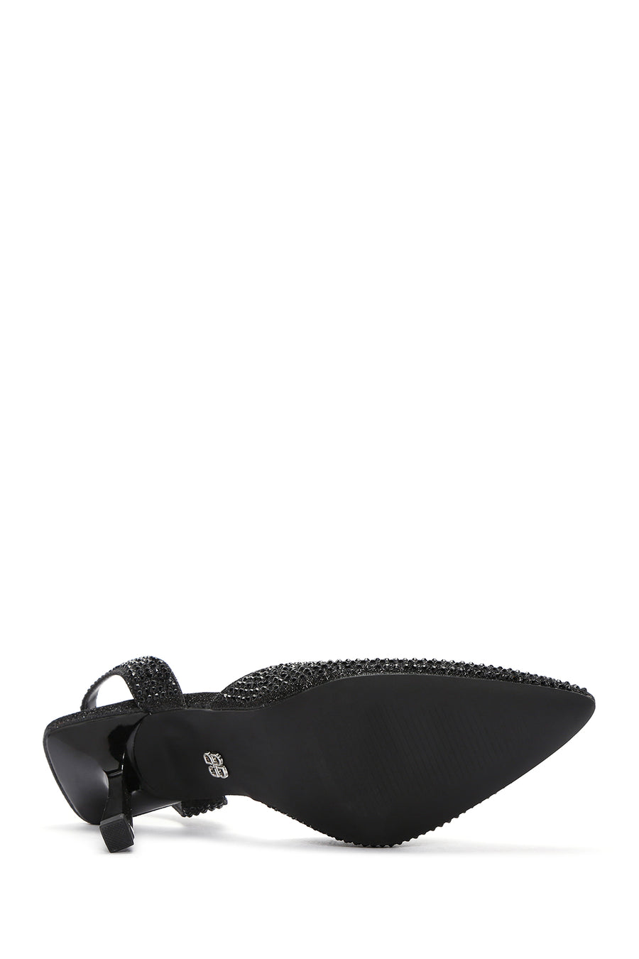 Women's Black Stone Open-Back Heeled Shoes
