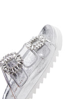 Women's Silver Leather Stone Transparent Slippers | Derimod