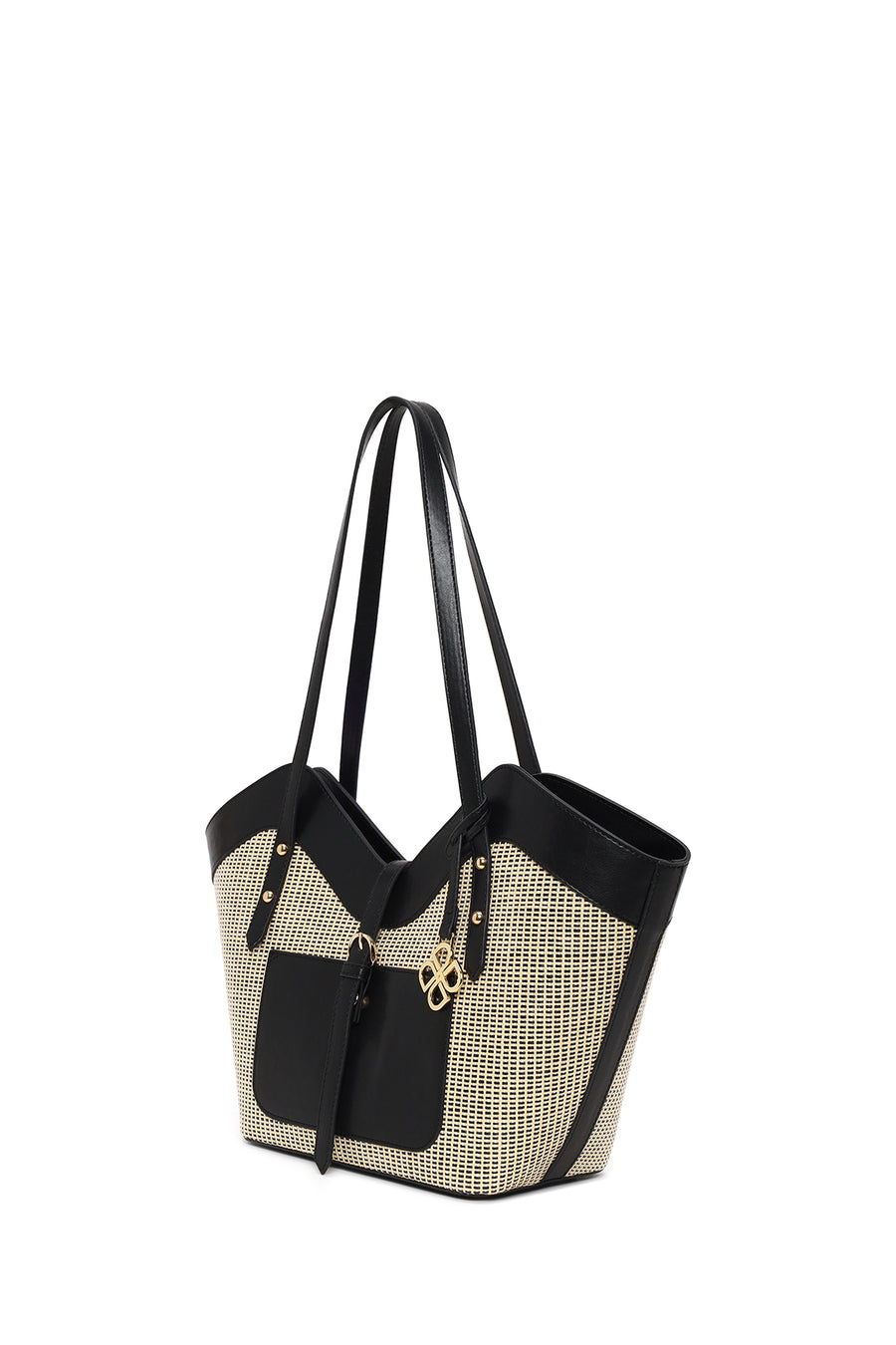 Woman Beige Wicker Shoulder Bag
