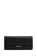 Women's Black Crocodile Patterned Wallet | Derimod