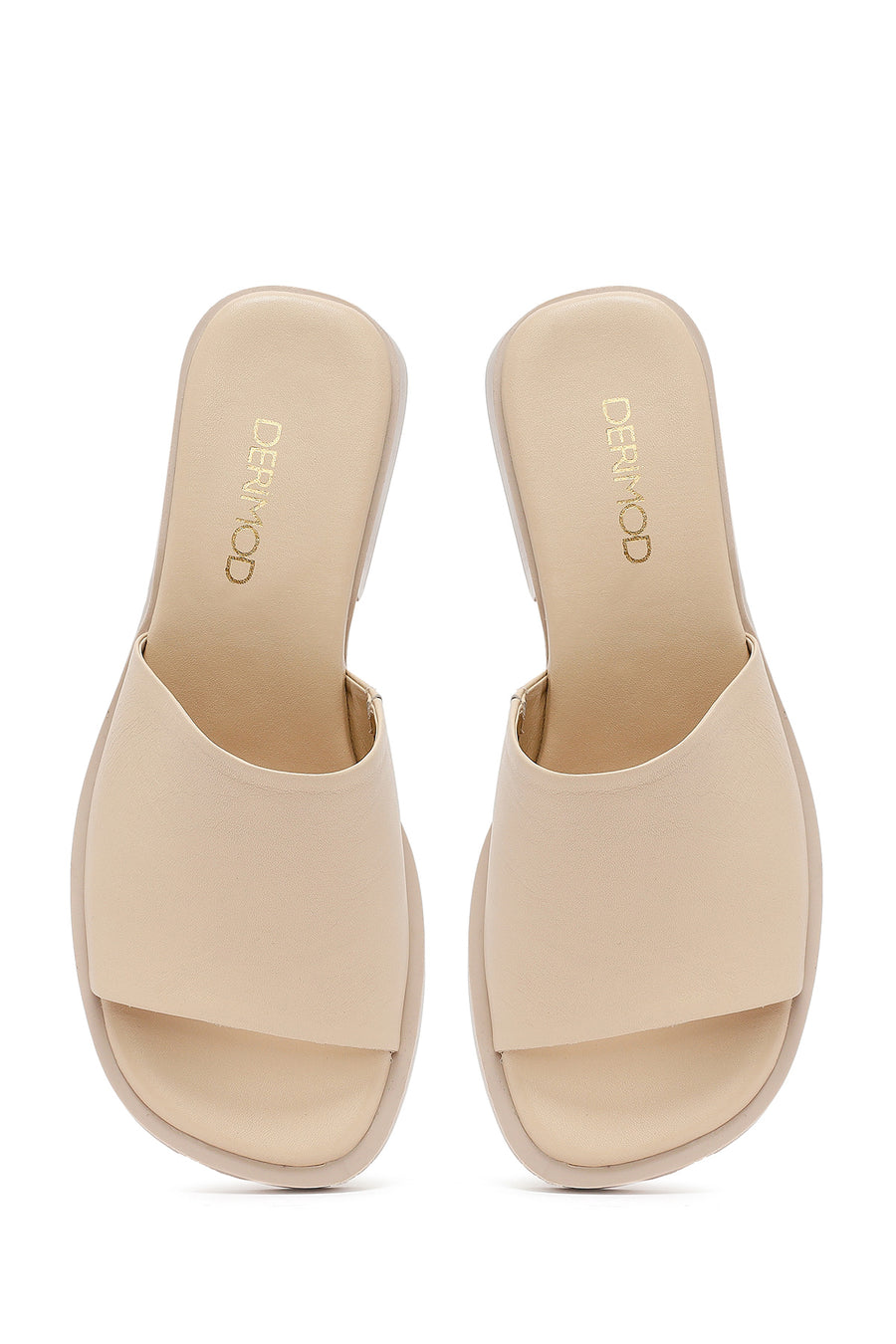 Women's Cream Casual Leather Slippers