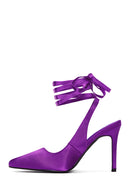 Women's Purple Ankle Strap Satin Heeled Shoes | Derimod