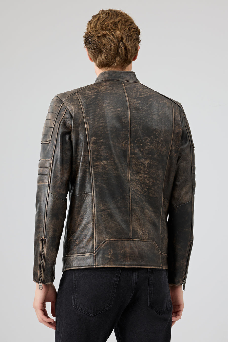 Morant Erkek Kahverengi Vintage Slim-Fit Deri Ceket