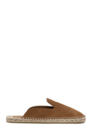 Women's Tan Suede Leather Espadrille Slippers | Derimod