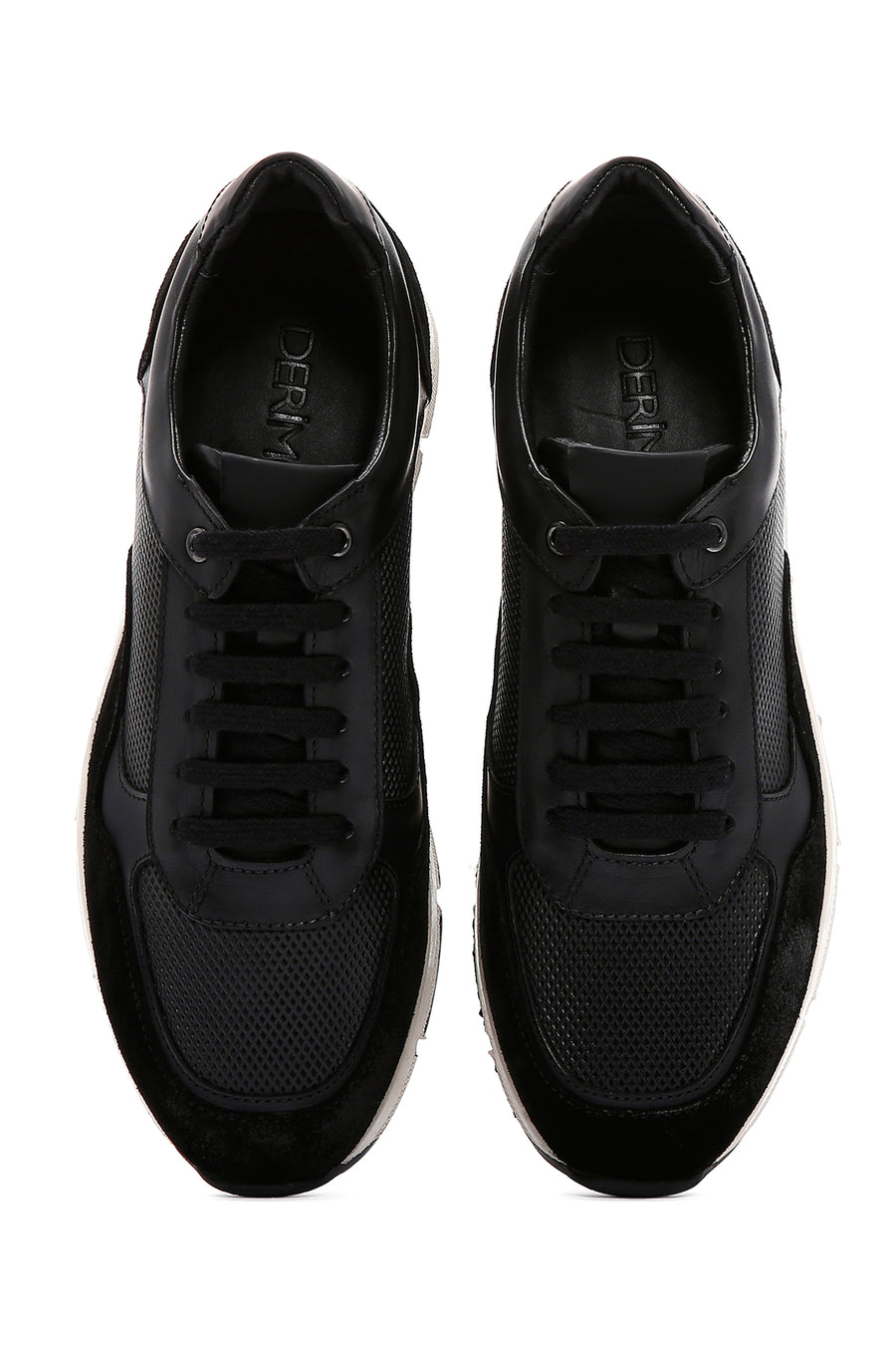 Erkek Siyah Deri Süet Detaylı Sneaker