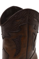 Woman Brown Short Chunky-Heeled Leather Cowboy Boots | Derimod