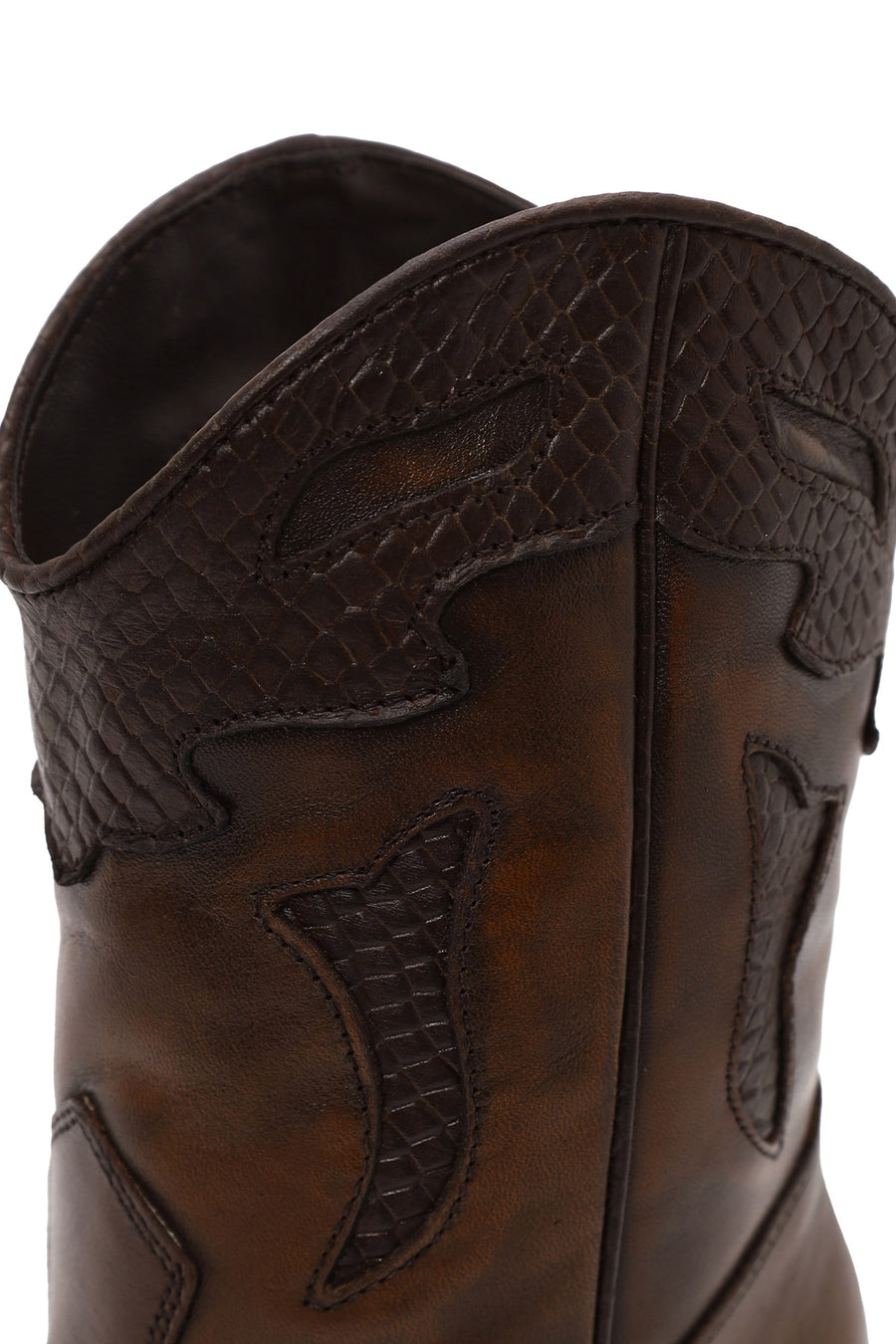 Woman Brown Short Chunky-Heeled Leather Cowboy Boots