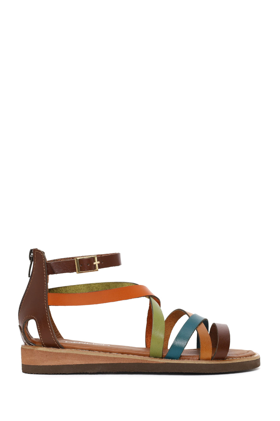 Woman Multicolor Ankle-Buckle Leather Bodrum Sandal 26SFD332918 | Derimod