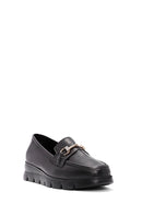 Women's Black Buckle Detailed Leather Comfort Loafer | Derimod