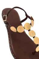 Women's Brown Metal Detailed Flip-Flop Sandals | Derimod