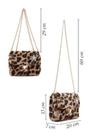 Women's Brown Leopard Pattern Long Chain Strap Plush Shoulder Bag | Derimod