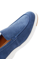 Men's Blue Suede Leather Casual Sports Loafer | Derimod