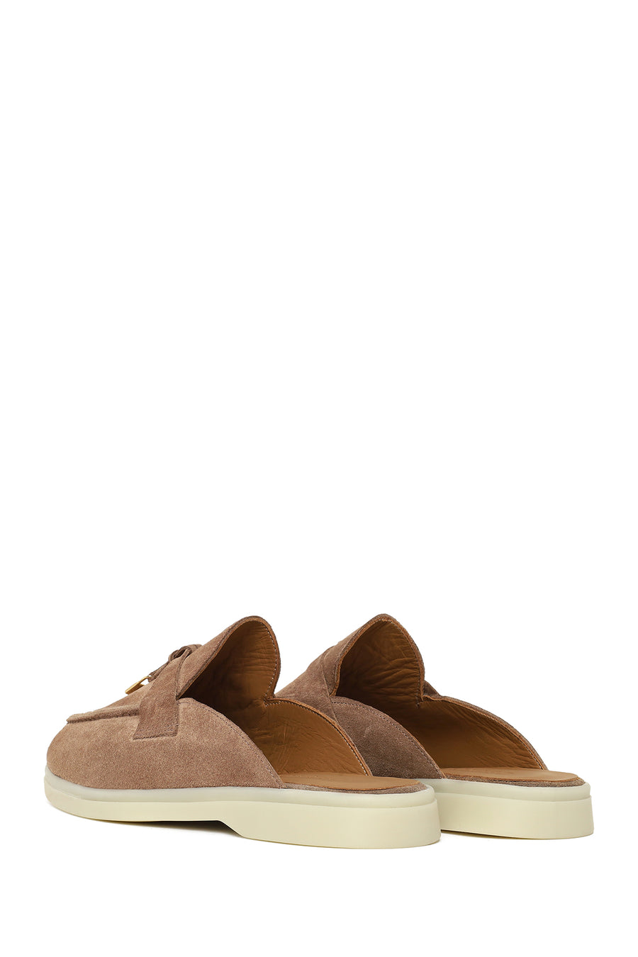 Women's Beige Buckle Suede Leather Slippers