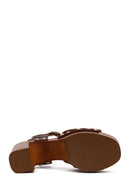 Woman Brown Ankle Buckle Platform High Chunky Heeled Suede Sandal | Derimod