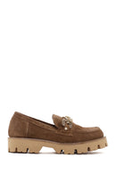 Women's Tan Suede Leather Buckle Masculine Loafer | Derimod