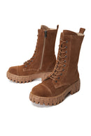 Women's Tan Suede Leather Zippered Boots | Derimod