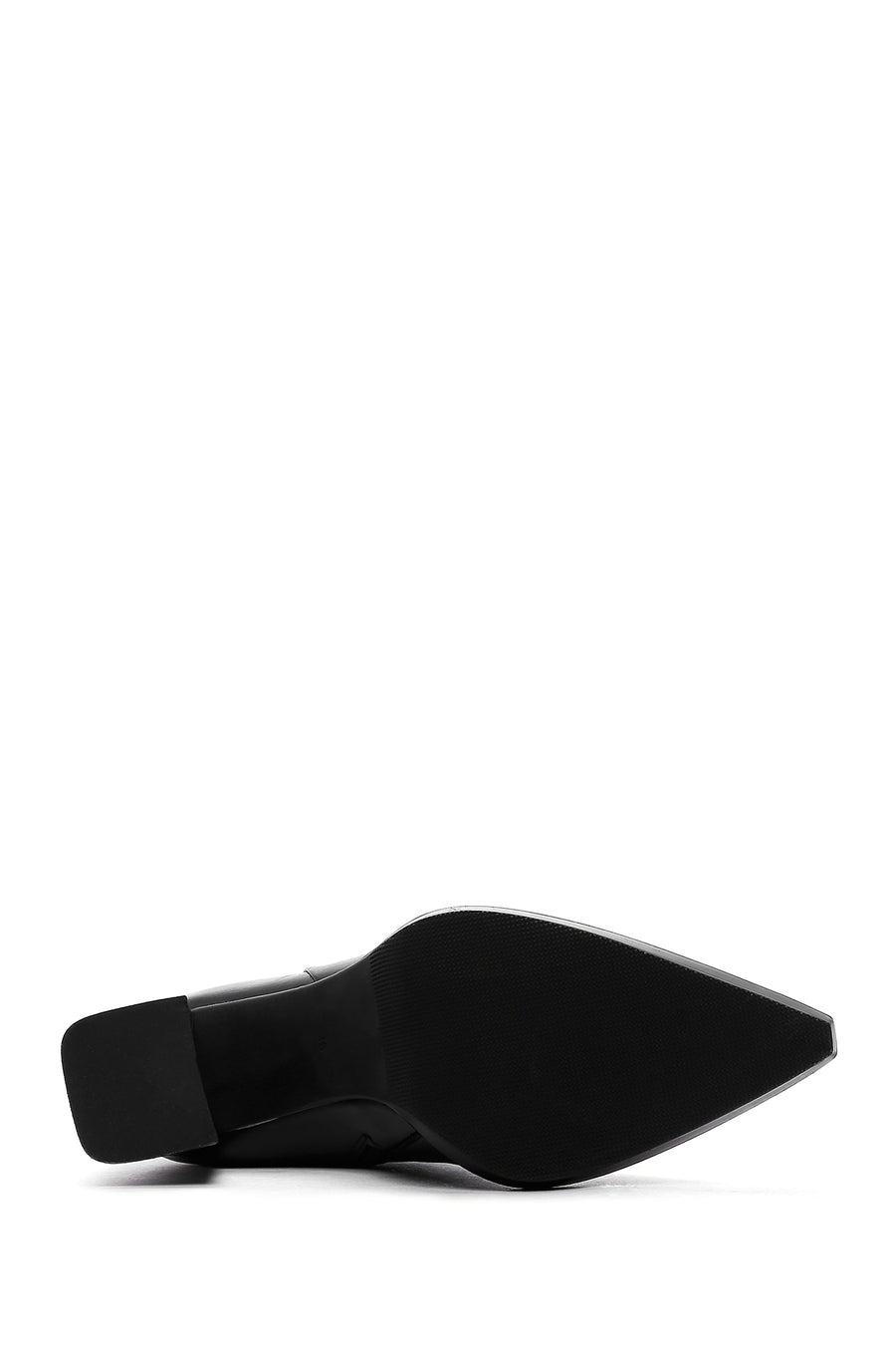 Woman Black Zip Closure Chunky Heeled Leather Boots