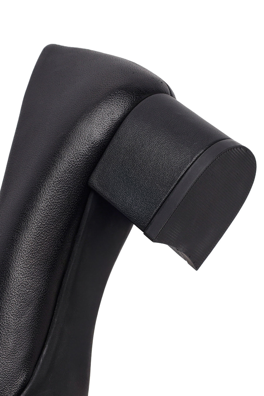 Women's Black Short Thick-Heeled Leather Shoes