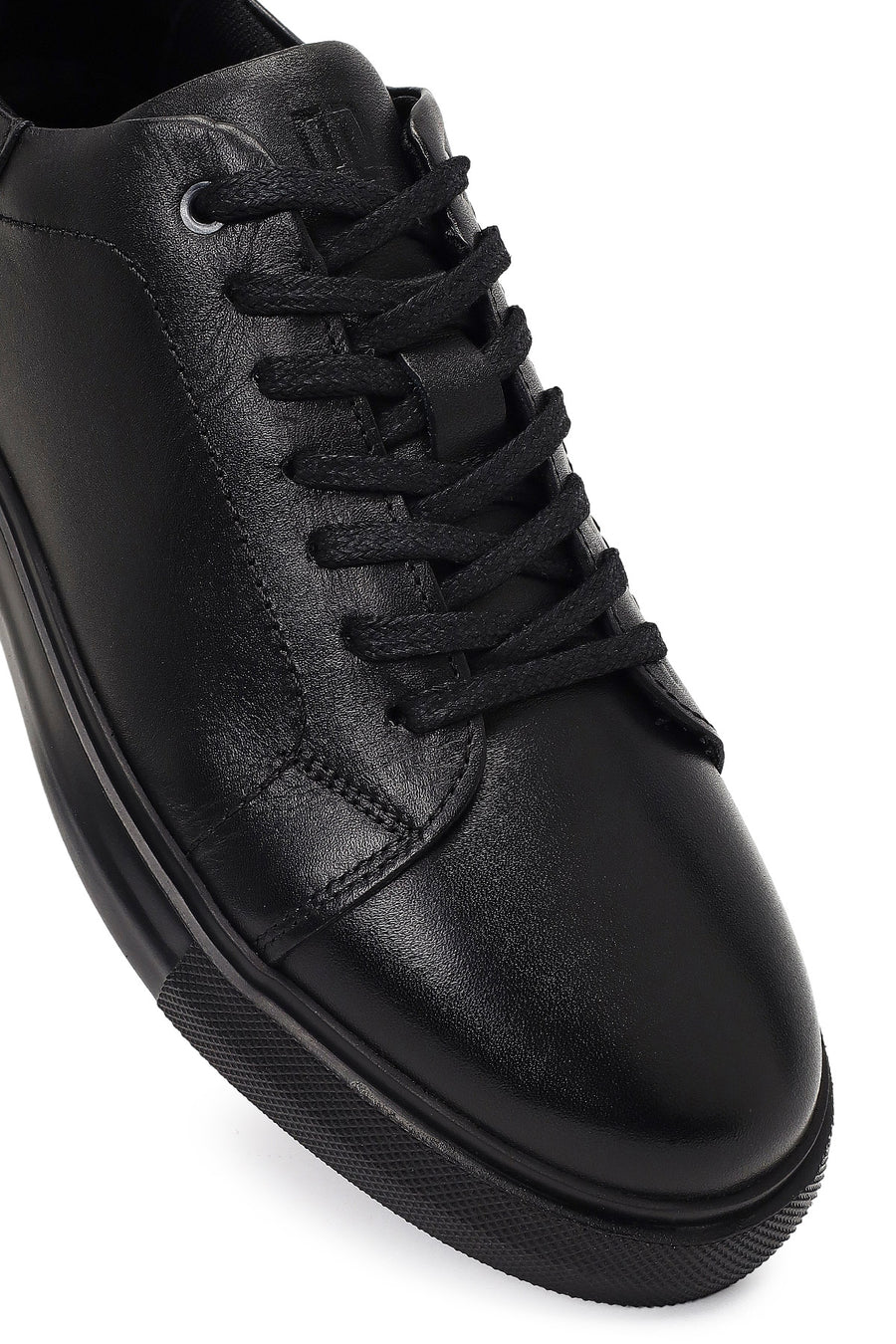 Erkek Siyah Bağcıklı Deri Sneaker