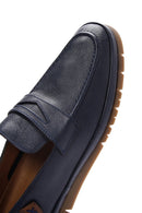 Men's Navy Blue Leather Casual Loafer | Derimod