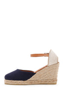 Women's Navy Blue Ankle Strap Wedge Heeled Espadrille | Derimod