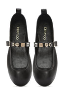 Women's Black Buckle Leather Ballerinas | Derimod
