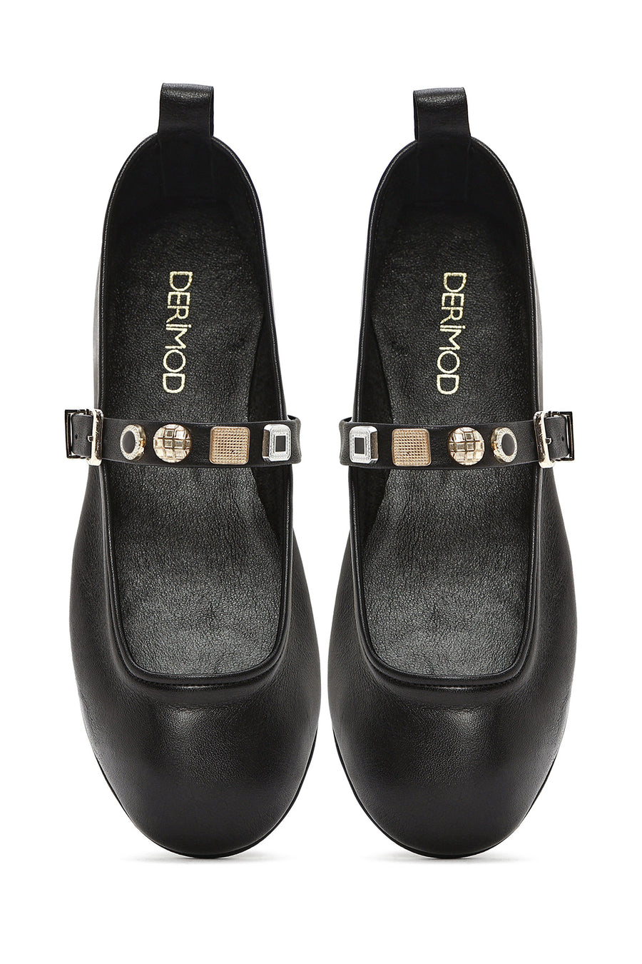Women's Black Buckle Leather Ballerinas