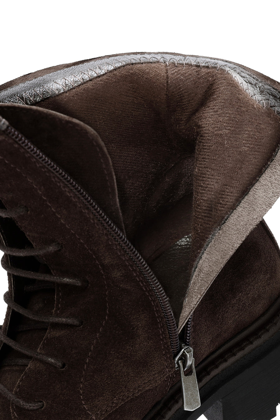 Woman Brown Zip Closure Thick-Soled Suede Combat Boots