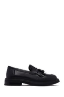 Woman Black Tasselled Leather Masculine Loafer | Derimod