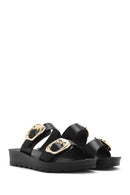 Women's Black Double Buckle Thick Soled Slippers | Derimod
