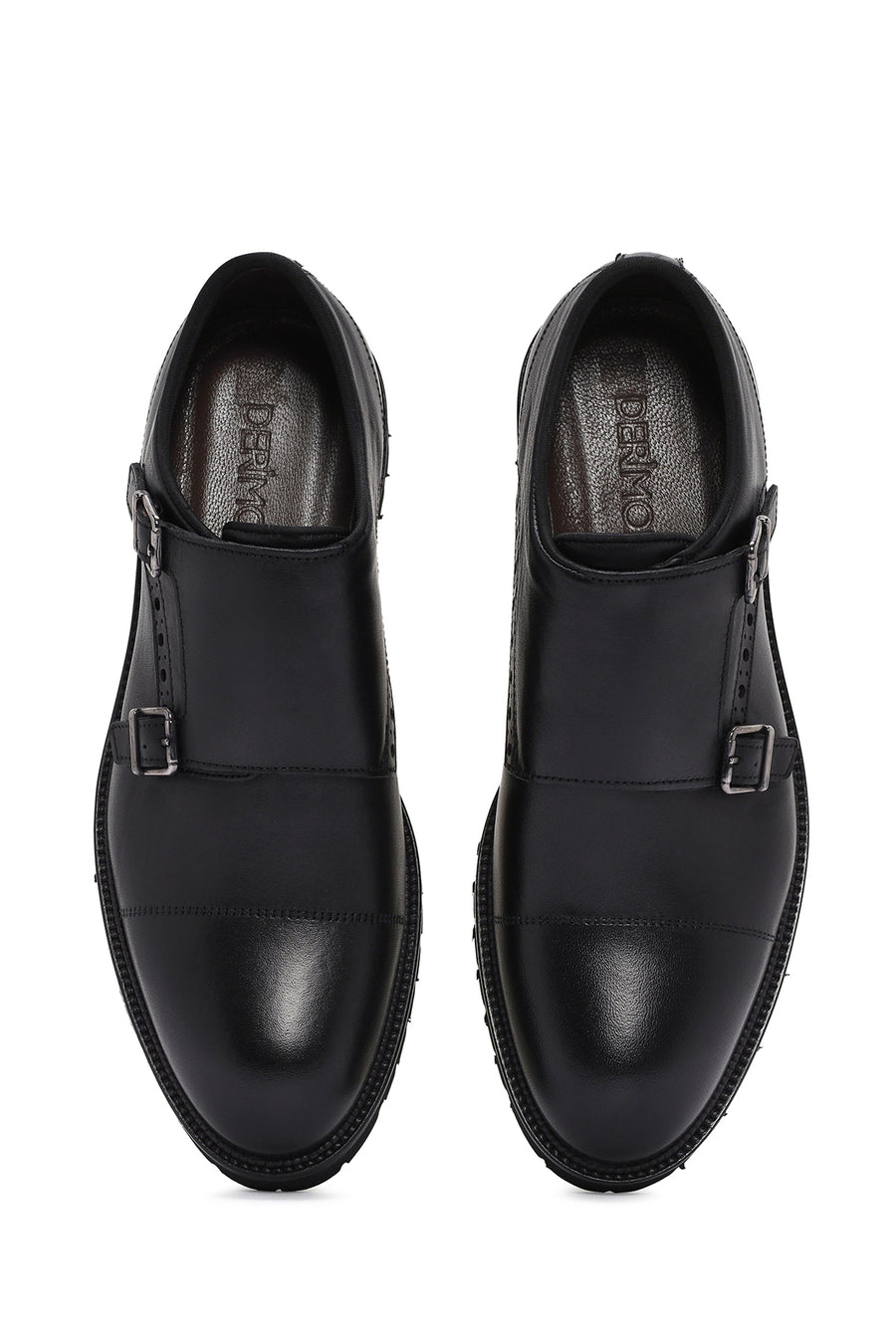 Men's Black Leather Double Buckle Casual Shoes