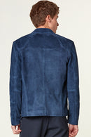 Neymar Men's Blue Suede Leather Jacket | Derimod