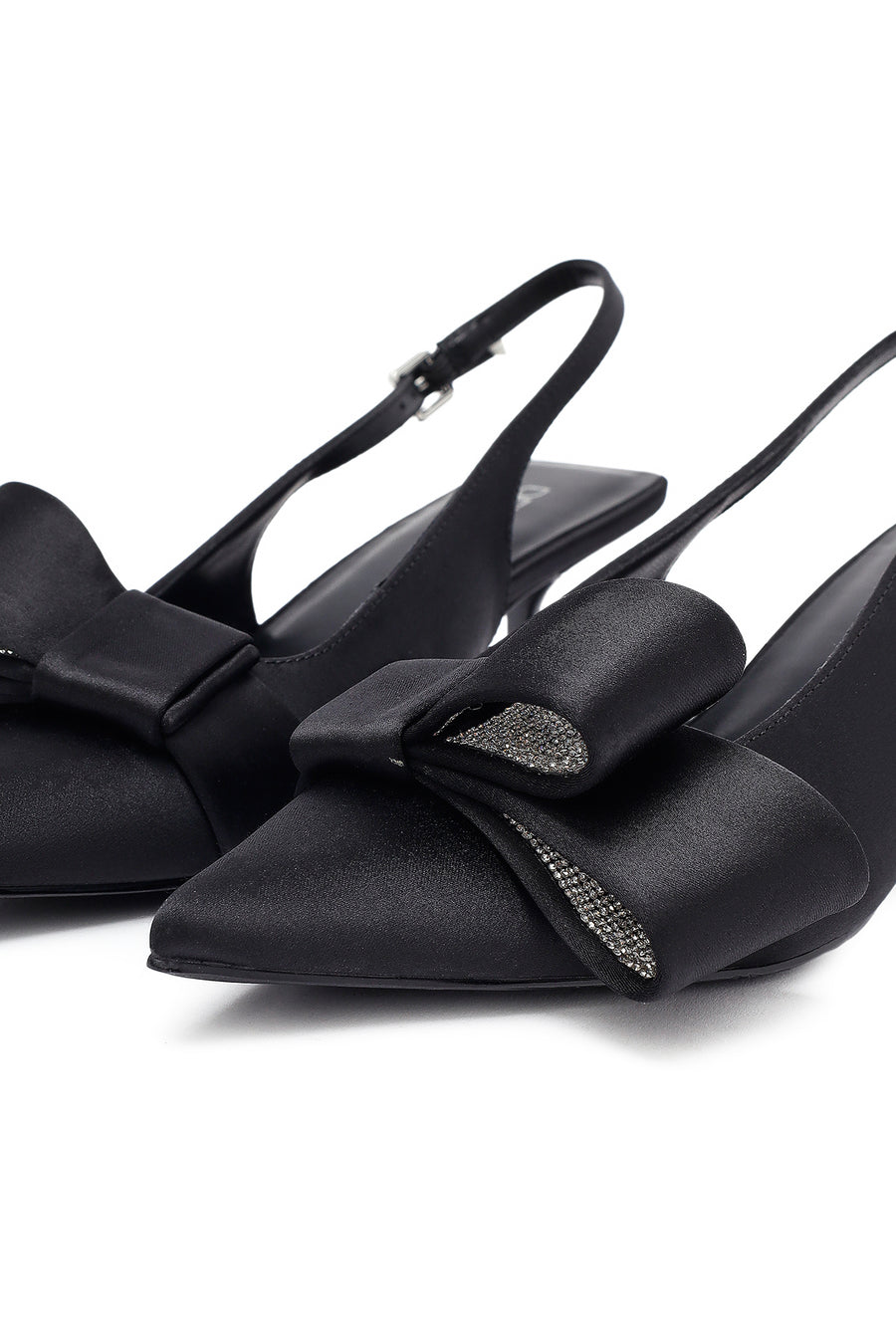 Women's Black Bow Back Open Thin Heeled Shoes