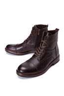 Men's Brown Leather Zippered Boots | Derimod